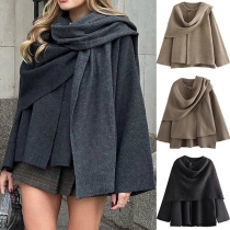 Stickad kofta dam – asymmetrisk drapering, kort modell med öppen framkant och sjalkrage