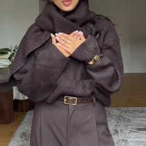 Damtröja med elegant draperad hals och halsdukskrage, långärmad