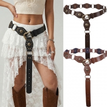 Bälte i syntetläder med nitar och O-ring, bohemisk festivalstil