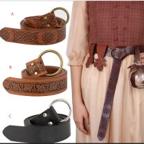 Bälte för dam – bohemiskt O-ringbälte i PU-konstläder med blommönster