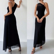 Maxiklänning för dam – elegant asymmetrisk ärmlös svart bodycon-klänning för cocktail och fest
