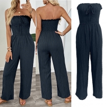 Moderiktig axelbandslös rökfärgad överdel med hög midja och rakt skuren jumpsuit