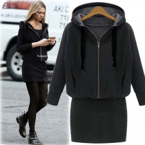 Fashion Solid Color Long Sleeve Hooded Slim Fit Dress