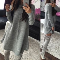 Casual Horizontal Stripes Long Sleeve Slim Fit Dress 