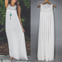 Fashion Lace Spliced Sleeveless Round Neck Chiffon Maxi Dress