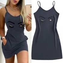 Sexy Backless V-neck Eyes Patter Slim Fit Sling Dress