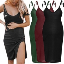 Sexy Backless V-neck Slit Hem Sling Maternity Dress