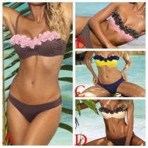 Bandeau-bikini med 3D-bladmotiv – sexig strandlook