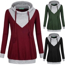 Fashion Contrast Color Long Sleeve Hoodie