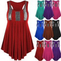 Fashion Sleeveless Round Neck Irregular Hem Sequin Spliced Dress