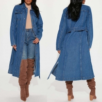 Mode - Långärmad jeansjacka med POLO-krage för vindjacka