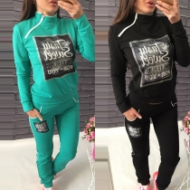 Fashion Letters Printed Long Sleeve Sweatshirt + Pants Sports Suit