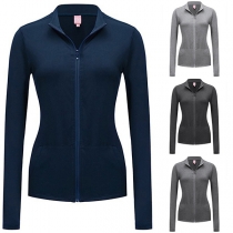 Fashion Solid Color Long Sleeve Sweatshirt Coat