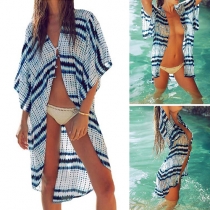 Fashion Half Sleeve High-low Hem Printed Sunscreen Cardigan 