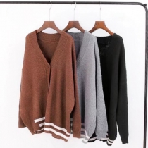 Fashion Long Sleeve V-neck Single-breasted Knit Cardigan 