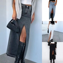 Sexiga, slitna jeanskjolar med vintage-look