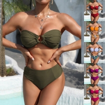 Sexigt enfärgat Ruched Bikini Set - Axelbandslös simtopp och simunderdel