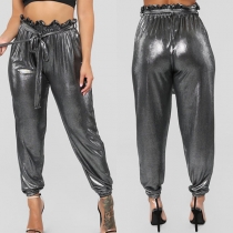 Fashion Bright Color Ruffle High-rise Pants