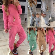 Casual Style Long Sleeve Round Neck Sports Suit